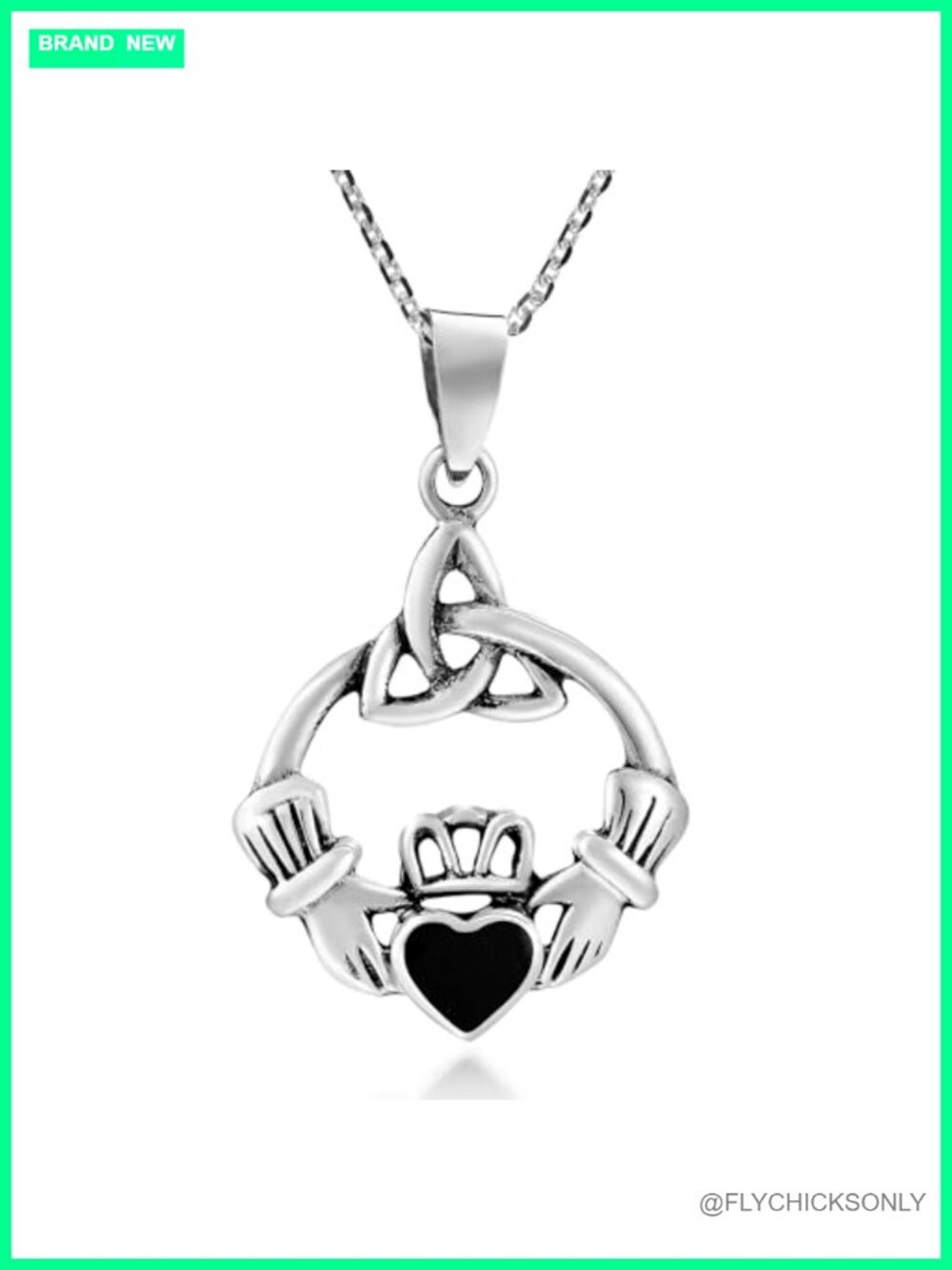 Sterling Silver Celtic Trinity Knot Claddagh Pendant Necklace